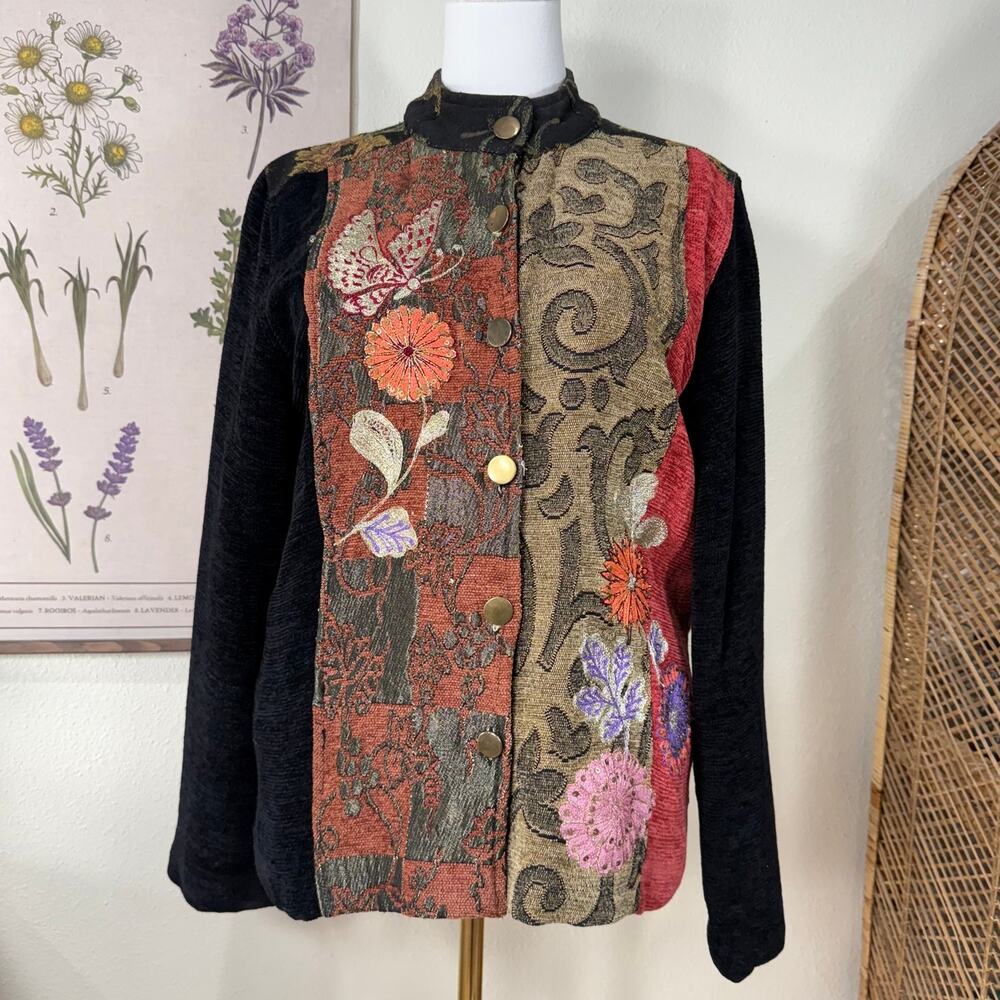 90s Y2k Floral Butterfly Embroidered Tapestry Jacket Whimsigoth Goth Witchy L